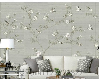 Chinoiserie Vine Flower Wallpaper Handpainted Brushwork Vivid | Etsy