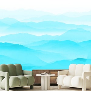 Ombre Blue Mountains Wallpaper Mural: Nature Landscape Home Decor