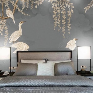 Chinoiserie colgante Wisteria flor con grullas papel tapiz decoración del hogar murales de pared
