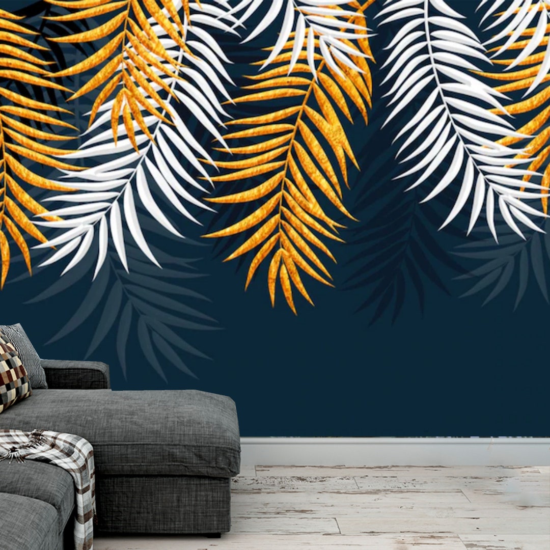 Palm Leaf Wallpaper Mural: Dark Tropical Wall Decor - Etsy