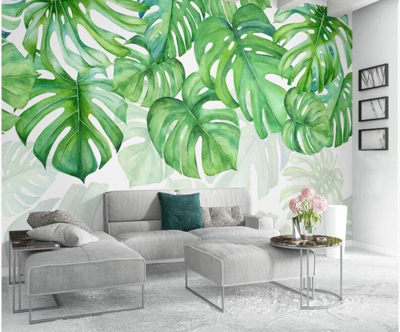 Watercolor Tropical Rainforest Hanging Leaves Wallpaper Fresh | Etsy