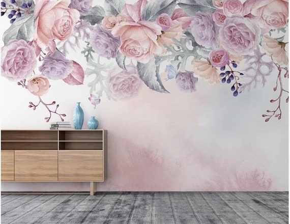 Watercolor Purple and Pink Flowers Floral Wallpaper Big - Etsy