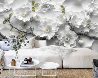 3D White Magnolia Flowers Floral Wallpaper Wall Mural Home Decor