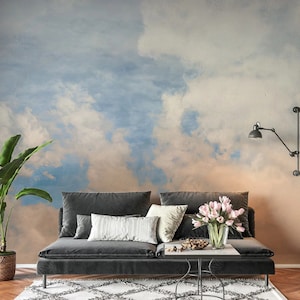 Sky Blue Clouds Wallpaper Mural: Nature Landscape Home Decor