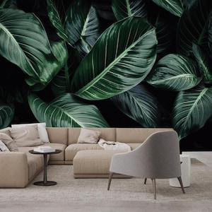 Dark Background Dark Green Leaves Wallpaper Wall Murals Home Decor