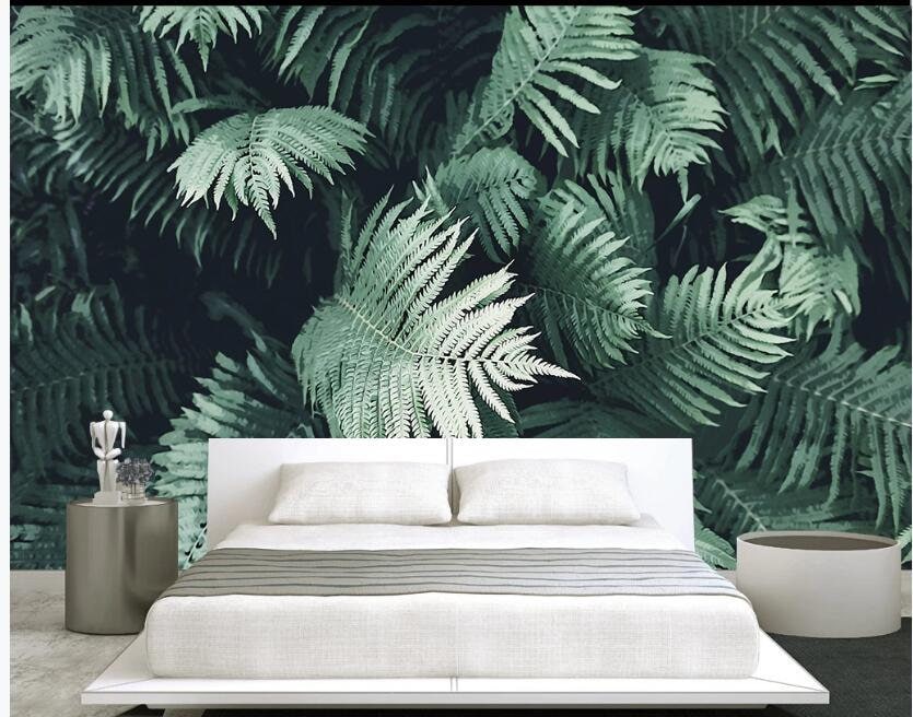 Handpainted Dark Green Leaves Wallpaper Wall Mural Dark Green | Etsy