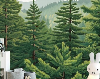 Pine Trees Forest with Mountains Kids' Babies' Room Children's Room Nursery Wallpaper Wall Mural Home Decor