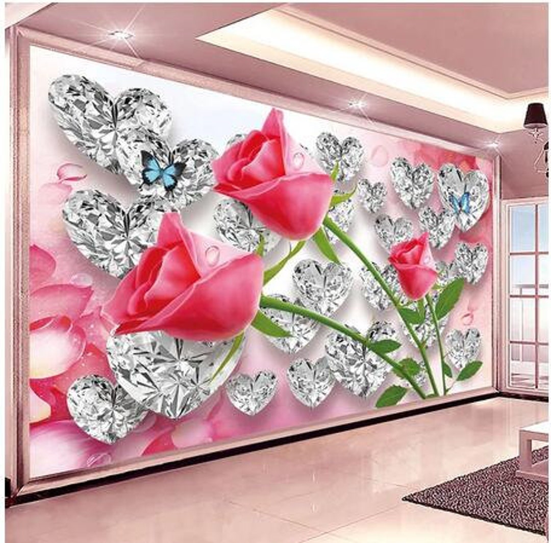 Buy 3D Wallpaper Romantic Stereo Diamond Roses Creative Photo Wall Online  in India  Etsy