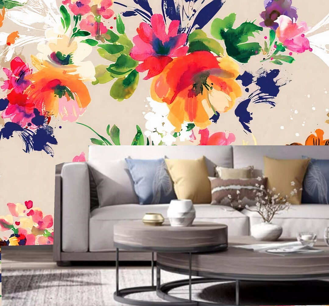Watercolor Pink Flowers Floral Wallpaper Wall Mural Wall Decor for ...