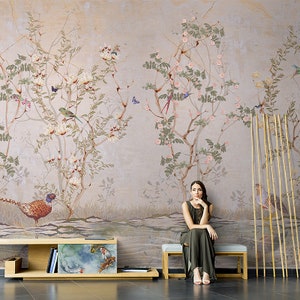 Behang Chinoiserie Vine Flowers and Birds Home Decor Muurschilderingvoor woon- of eetkamer, slaapkamer