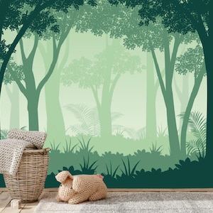 Dark Jungle Forest Wallpaper Mural: Nature Landscape Nursery Decor