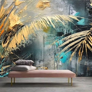Simple Gold Leaf Tropical Leaf Wallpaper Wall Mural Wall Decor for Living Room Bedroom Dinning Room