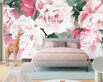 Pink Rose Floral Wallpaper Mural - Nursery Decor