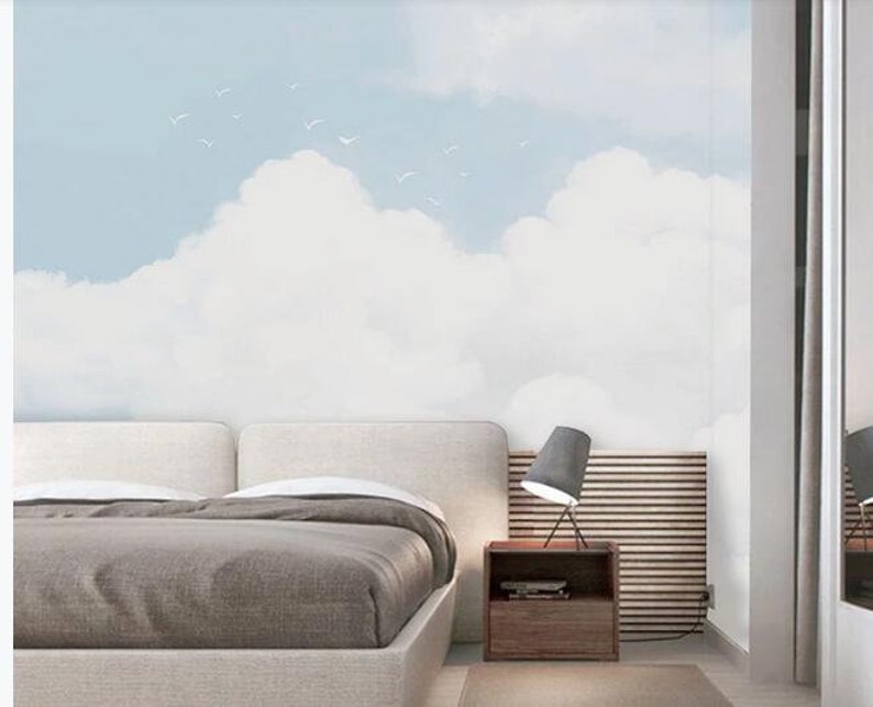 Abstract Blue Sky White Clouds Nursery Wallpaper Flying Etsy