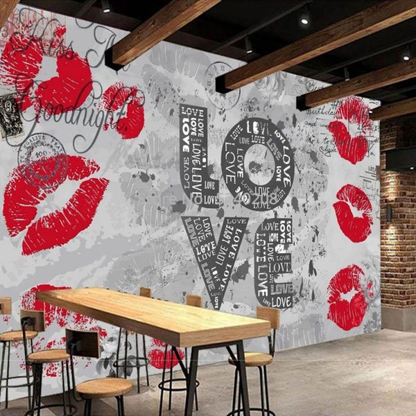 Graffiti 3D Love Coffee Shop Wallpaper Wall Mural Home Decor for  KTV Bar Cafe Restaurant