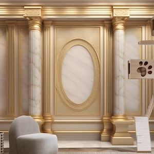 Classic Interior with Mouldings Roman Golden Column Wallpaper Wall Mural Wall Decor