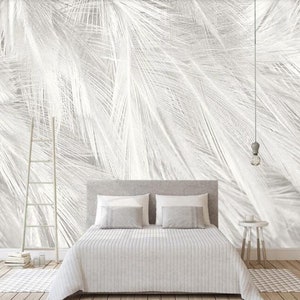 White Feather Wallpaper Mural: Nordic Minimalist Wall Decor