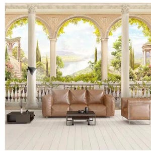 Custom Roman Column Garden Mural: 3D Living Room Wallpaper