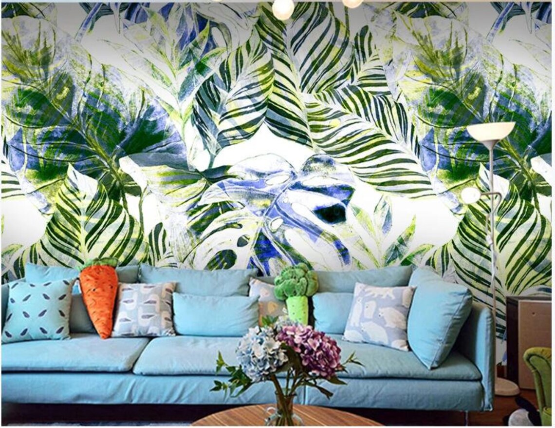 Tropical Rain Forest Banana Leaves Monstera Wall Mural Hand | Etsy