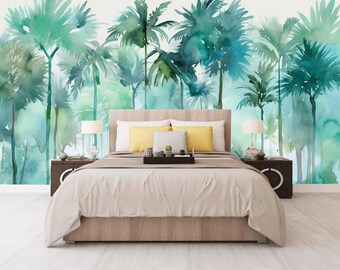 Watercolor Palm Tree Forest Wallpaper Mural