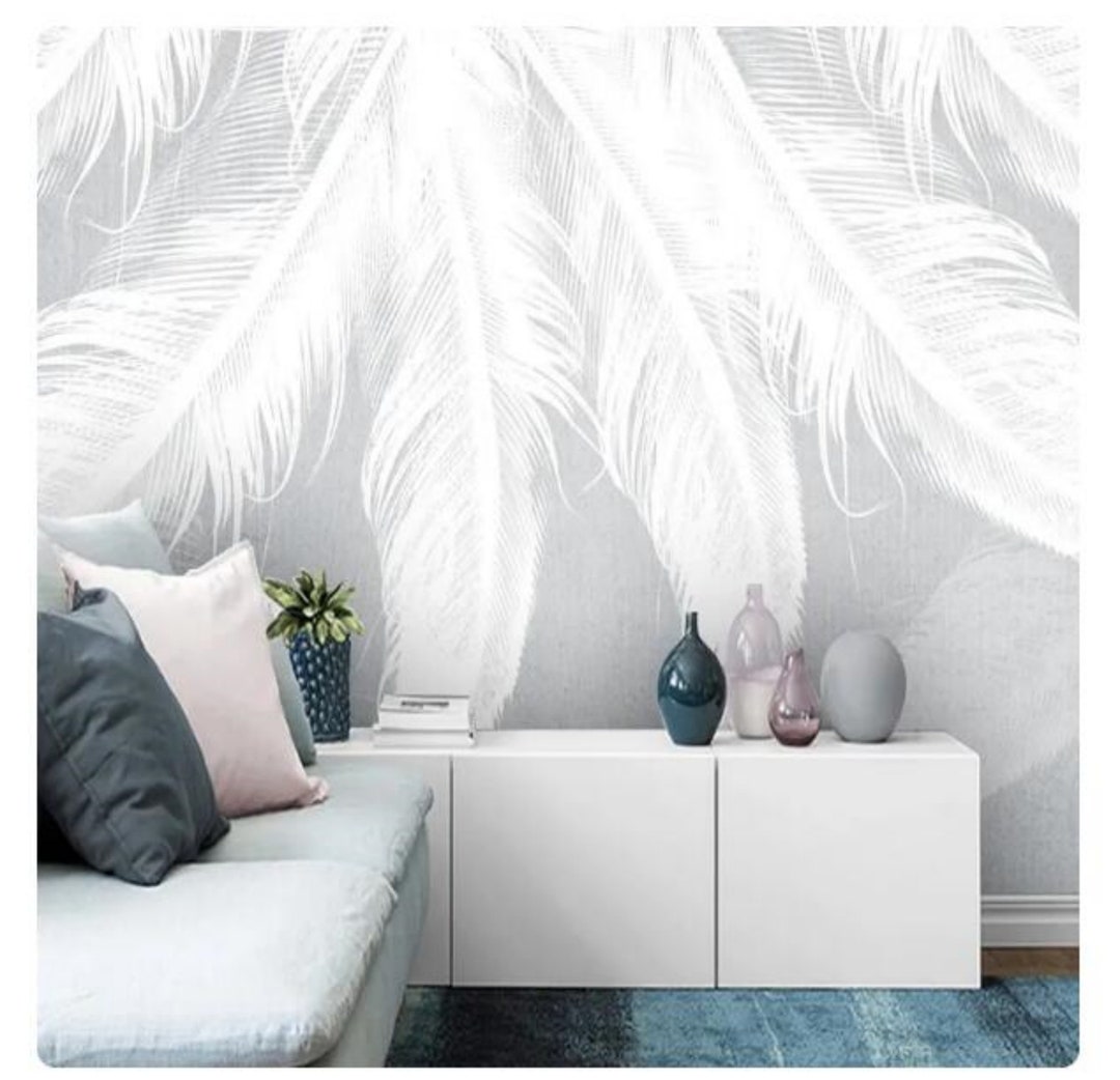 Abstract White Feather Wallpaper Wall Mural Home Decor Living Room ...