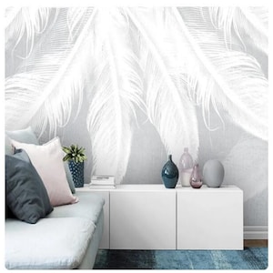 Abstract White Feather Wallpaper Wall Mural Home Decor Living Room Bedroom