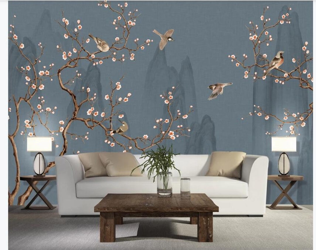Chinoiserie Vine Plum Flower Wallpaper Handpainted Vivid - Etsy Chinoiserie Vine Plum Flower Wallpaper Handpainted Vivid - Etsy