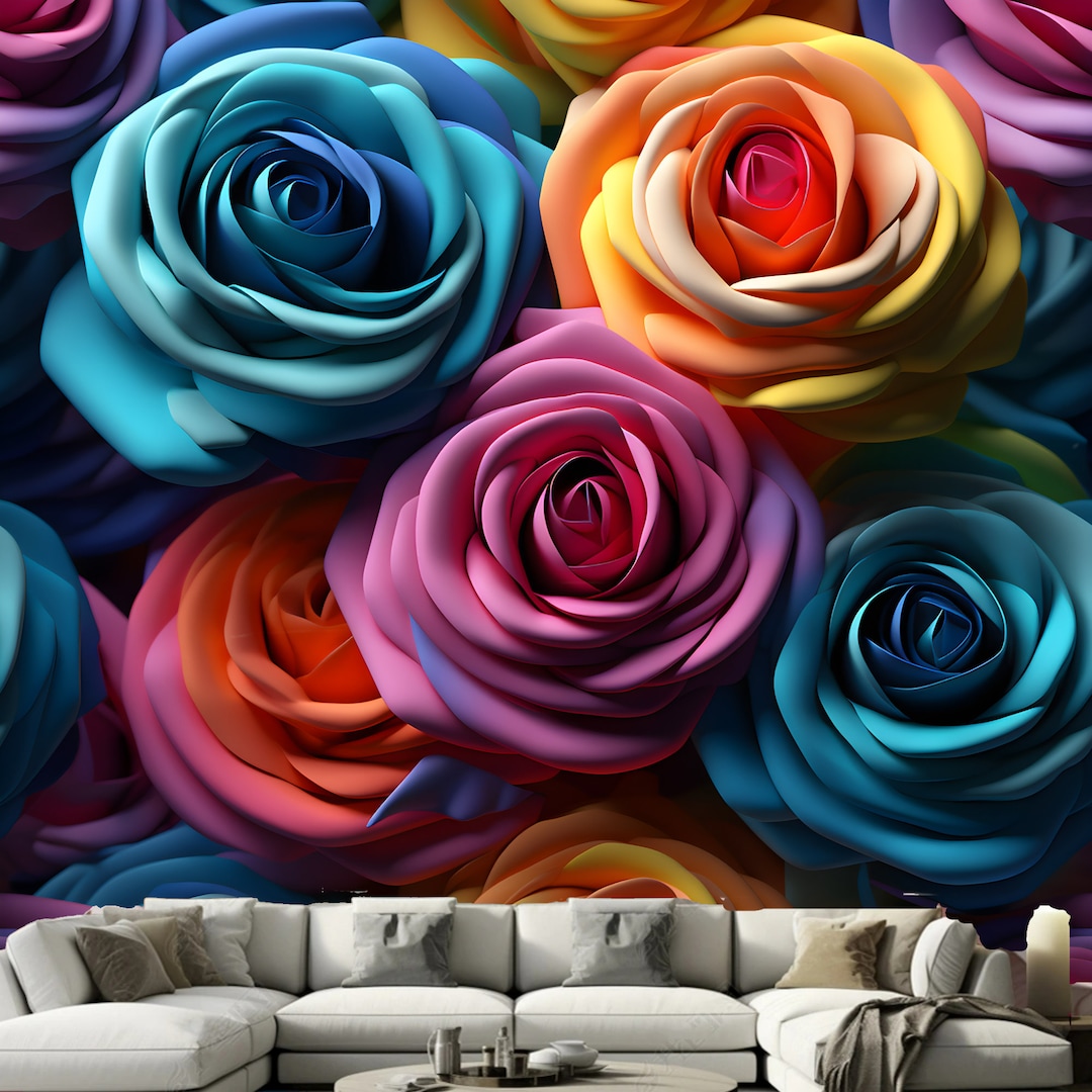 3D Colorful Rose Flowers Floral Wallpaper Wall Mural Wall Decor for ...