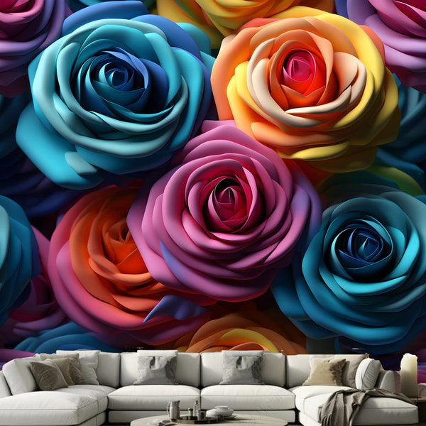 3D Colorful Rose Flowers Floral Wallpaper Wall Mural Wall Decor for Living Room Bedroom Dinning Room