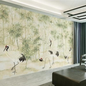 Bambus Kran Wallpaper Wandbild: Elegantes Chinesisches Wanddekor