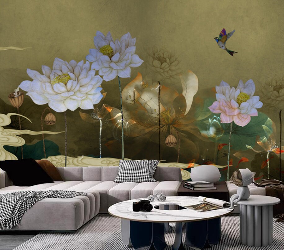 Large Lotus Pond Fish Wall Sticker - Multicolor Vinyl Decal For Living Room, Bedroom, Bathroom Decor