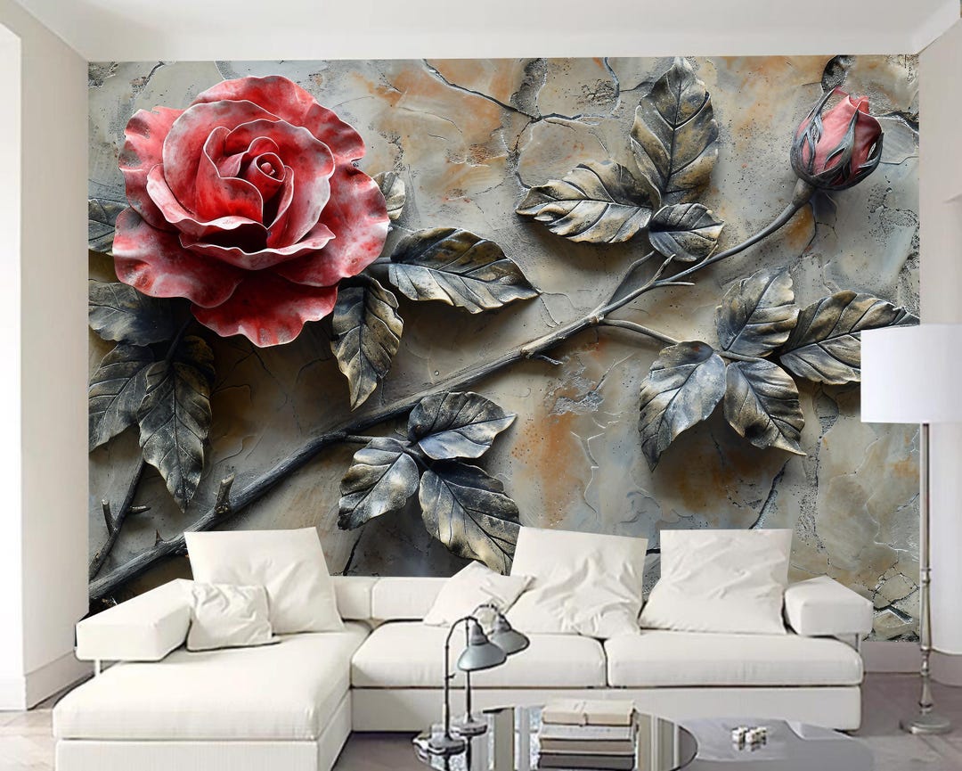 3D Red Rose Floral Wallpaper Wall Mural Home Decor - Etsy