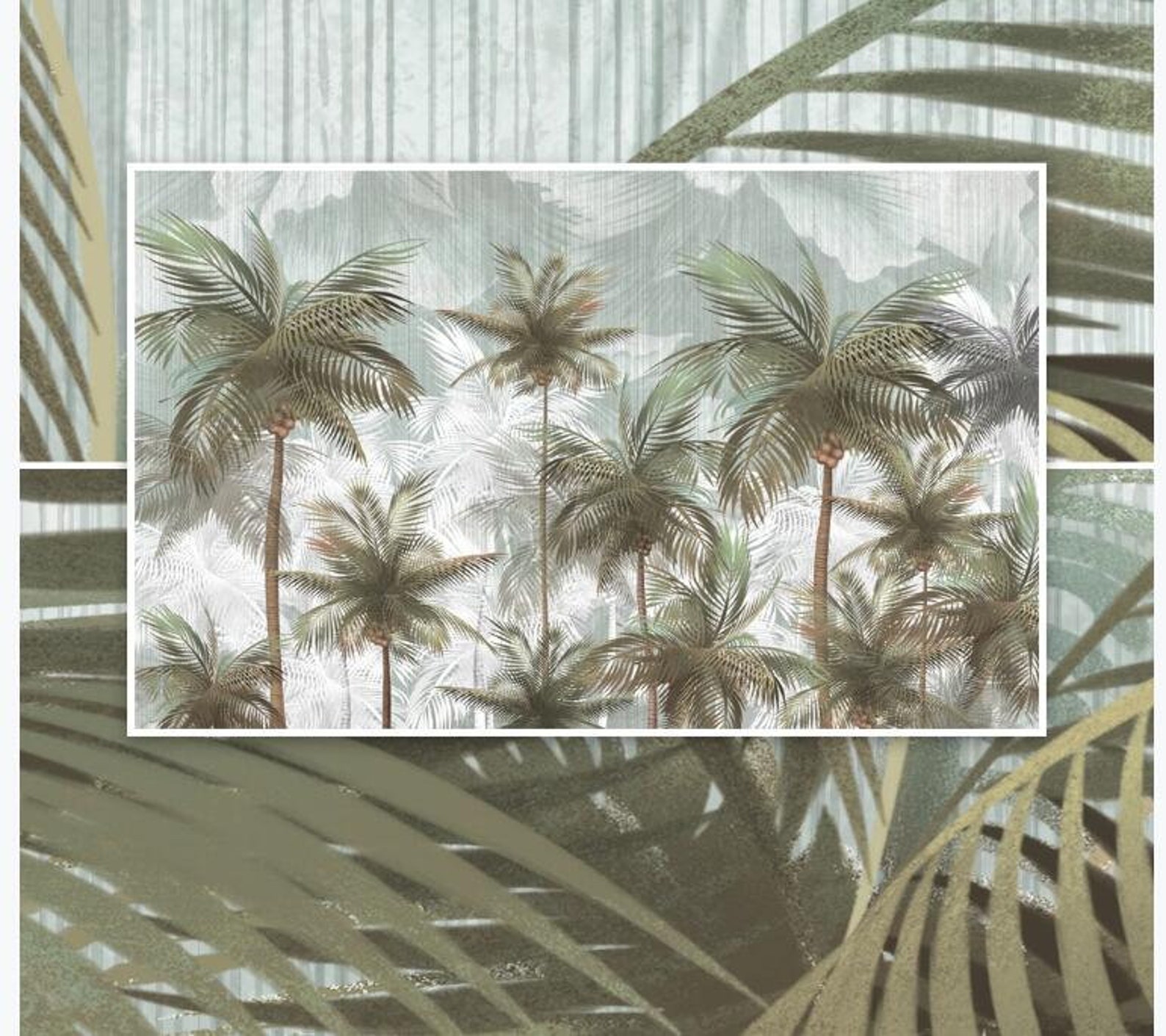 Tropical Rainforest Coconut Tree Wallpaper Handpainted | Etsy