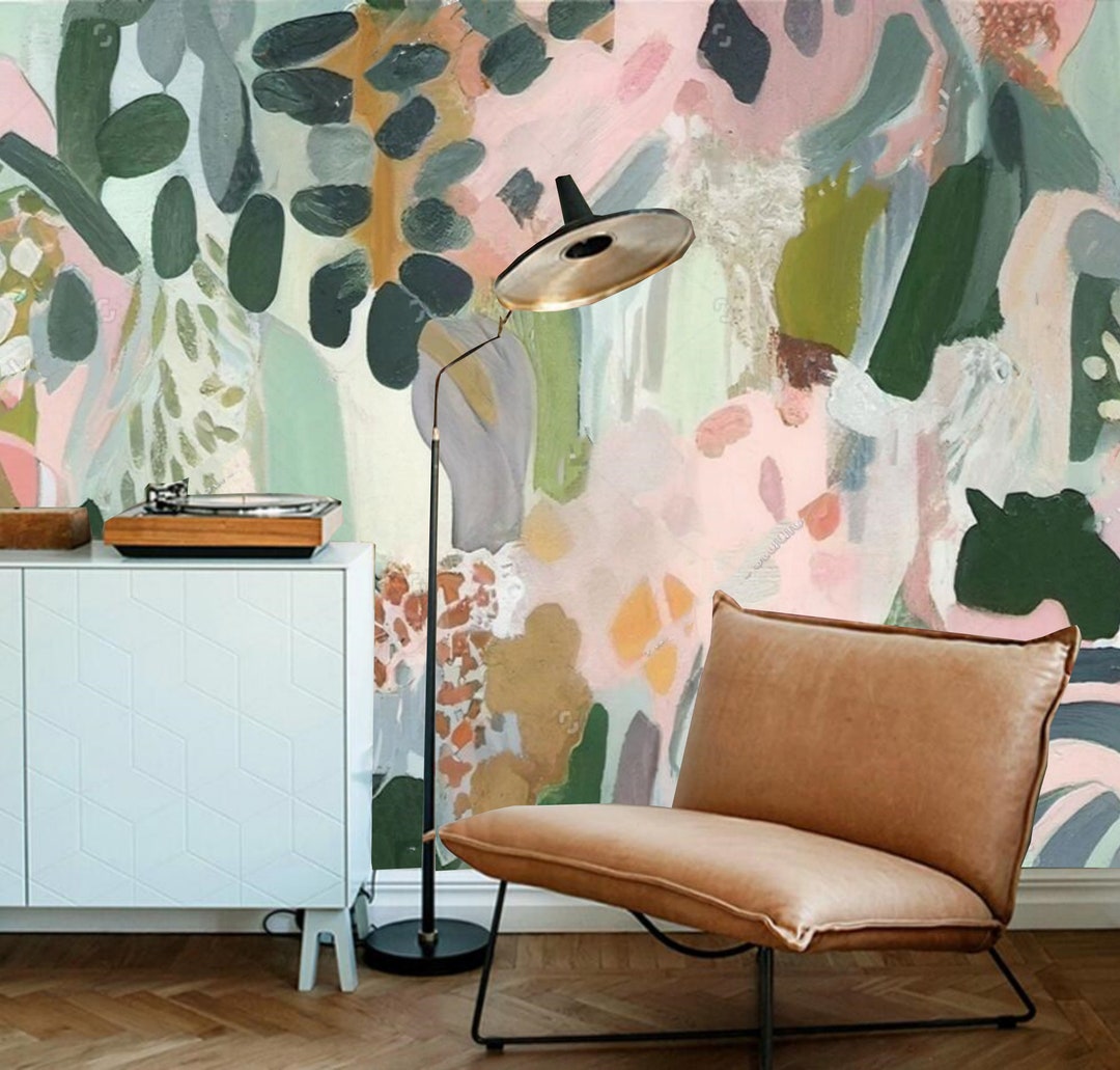 Pink Flowers Floral Green Leaves Wallpaper Wall Mural Wall Decor for ...