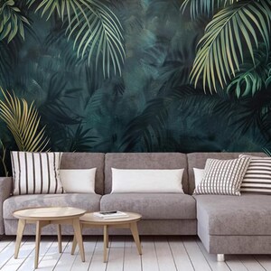 Dark Background Palm Leaves Wallpaper Wall Mural Wall Decor