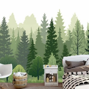 Arbre dessin animé forêt herbe chambre d'enfant chambre d'enfant chambre d'enfant papier peint chambre d'enfant papier peint mural pour salon chambre