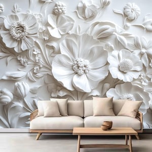 3D White Flowers WC49 Wall Murals