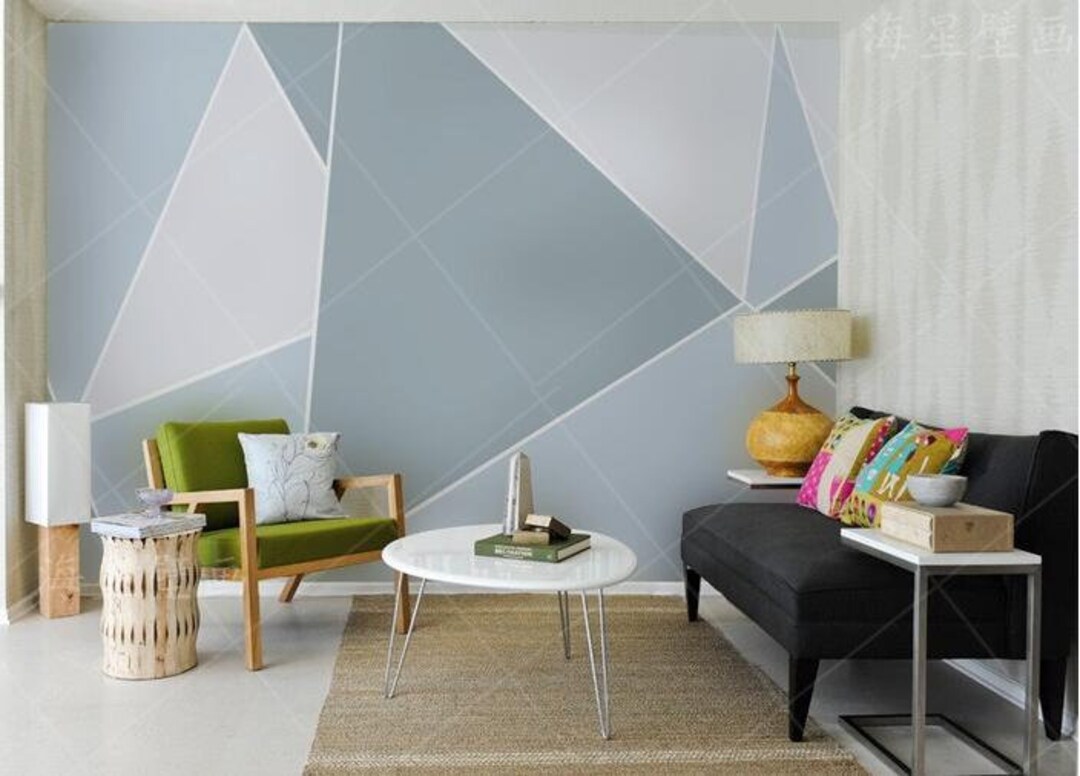 Blue and White Geometry Wallpaper Wall Mural for Bedroom Etsy