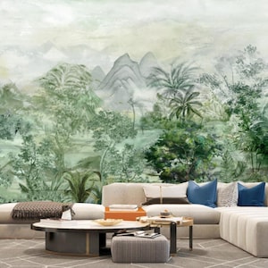 Tropical Rainforest Trees and Plants with Mountains Forest Wallpaper Wall Mural Home Decor for Living Room Bedroom or Dinning Room