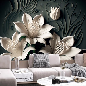 White Lilies 3D Wallpaper Mural: Elegant Floral Wall Decor