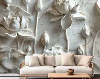 3D Lotus Blumen Floral Wallpaper Wandbild Wohnkultur