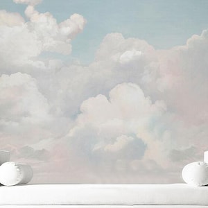 Skye Blue White Clouds Wallpaper, Simple Clouds Wall Murals Wall Decor for Living or Dinning Room