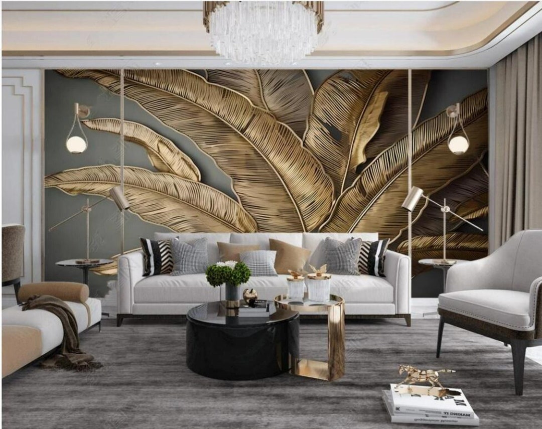 3D Gold Banana Leaf Wallpaper Wall Mural Home Decor for Living Room