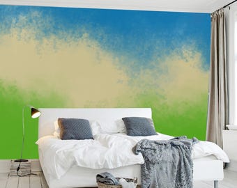 Abstrakter blauer und grüner Hintergrund weiße Wolken Natur-Tapeten-Wandbild Wohndekor