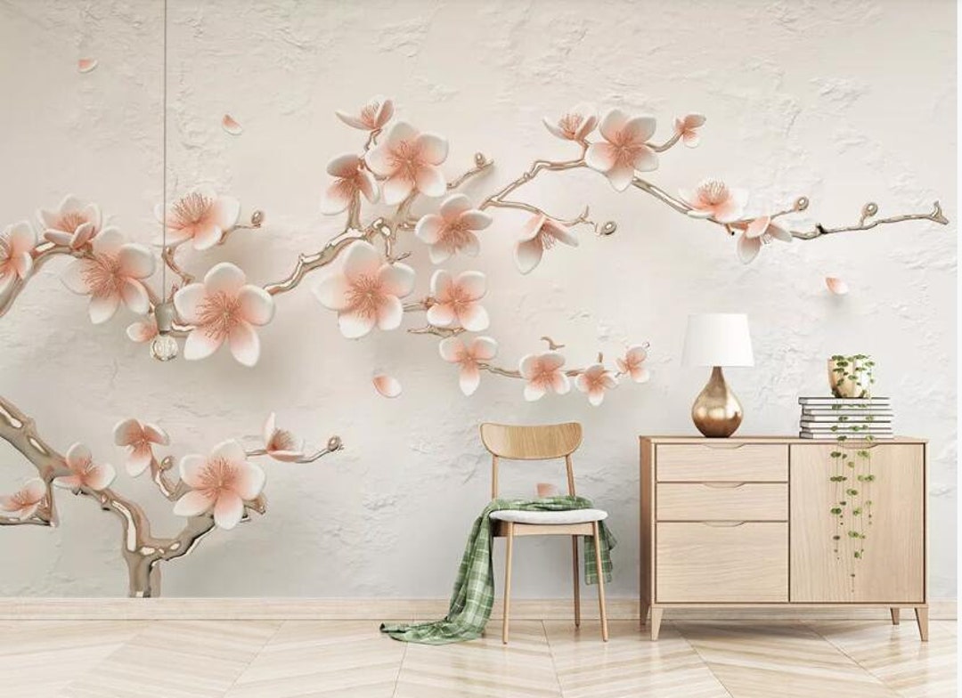 Watercolor Pink Floral Wallpaper: Plum Flower Wall Mural - Etsy