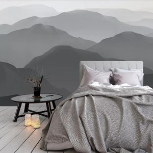 Ombre Mountains Mural Wallpaper Geometry Mountain Landscape Wallpaper Grayish Background Nursery Decor Wall Murals