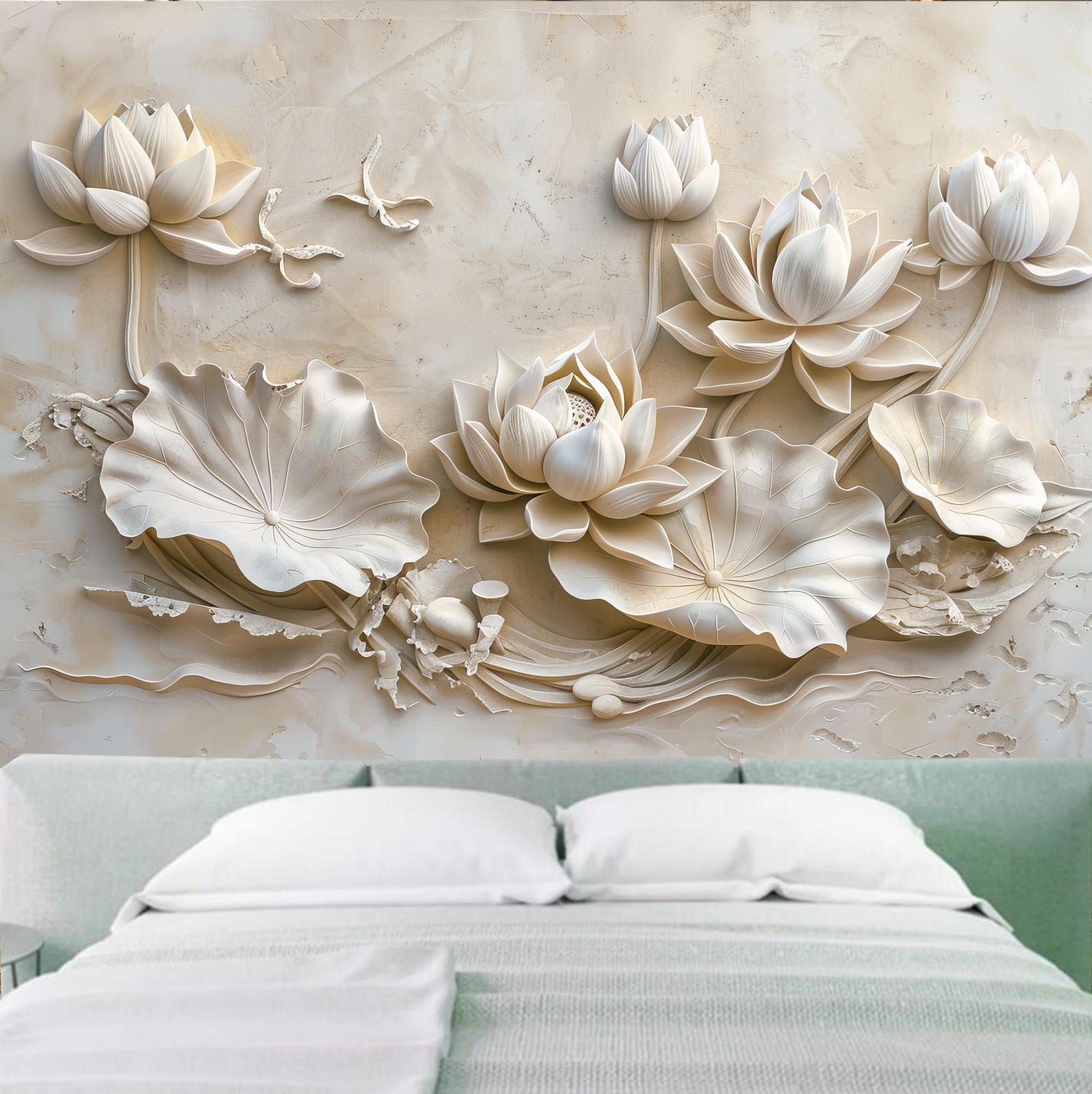 3D Lotus Flower Wallpaper Mural: Living Room Wall Decor - Etsy