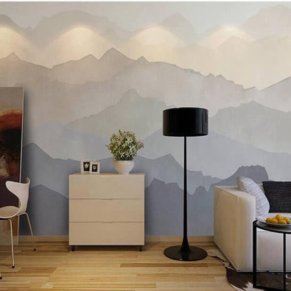 Ombre Mountains Mural Wallpaper, Geometry Mountain Landscape Wallpaper Nursery Decor Wall Murals