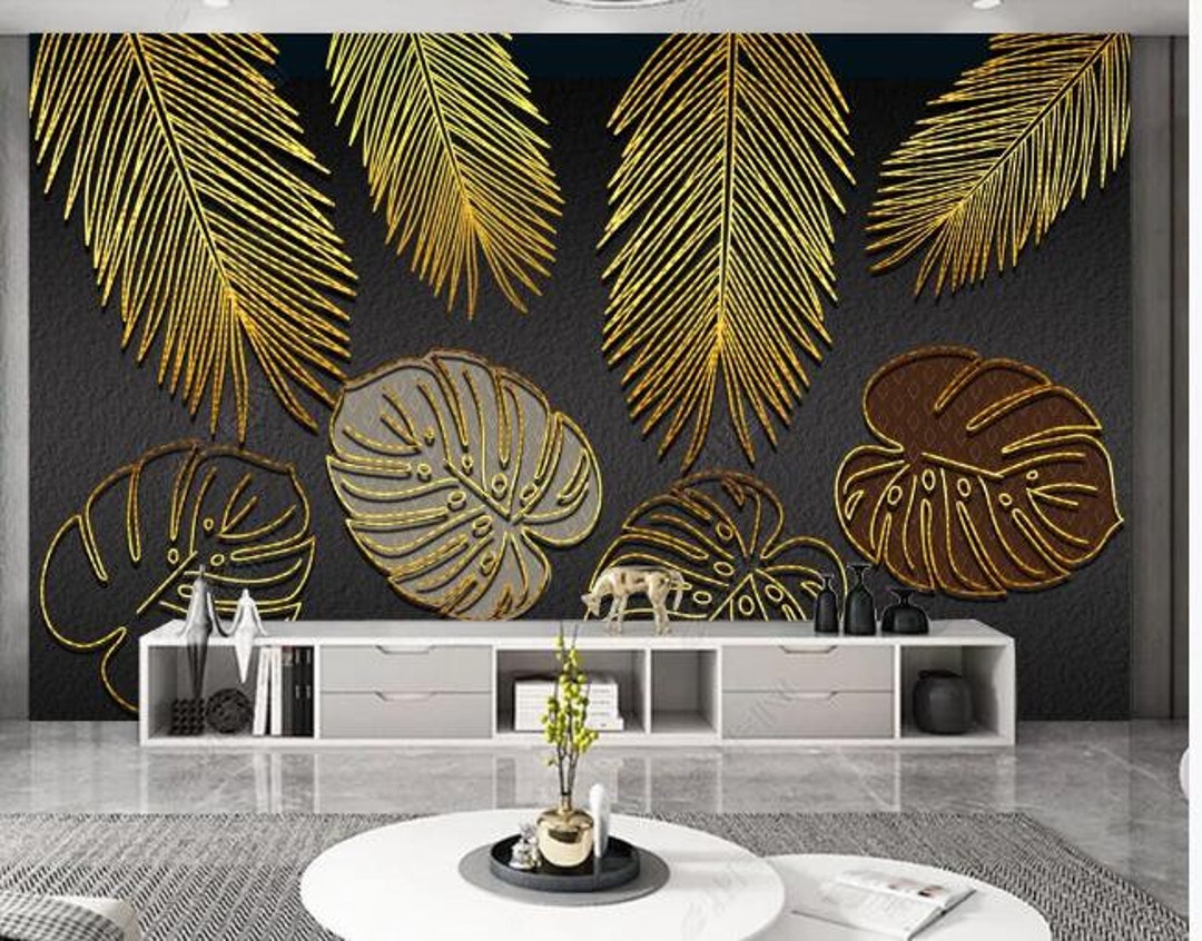 Gold Banana Leaf Wallpaper Wall Murals for Living or Dinning Etsy