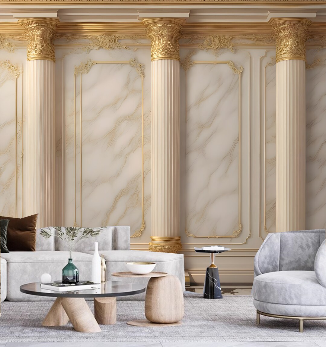 Golden Roman Column Wallpaper Mural: Restaurant Cafe Decor - Etsy